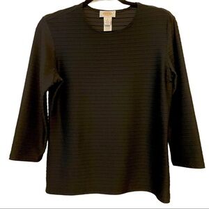 Talbots Black 3/4 Sleeve Ribbed Textured Stretch Top size S